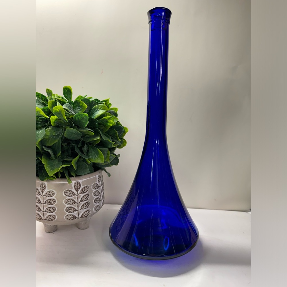Cobalt Blue Mid Century Empoli Glass Decanter Genie Bottle 15"
